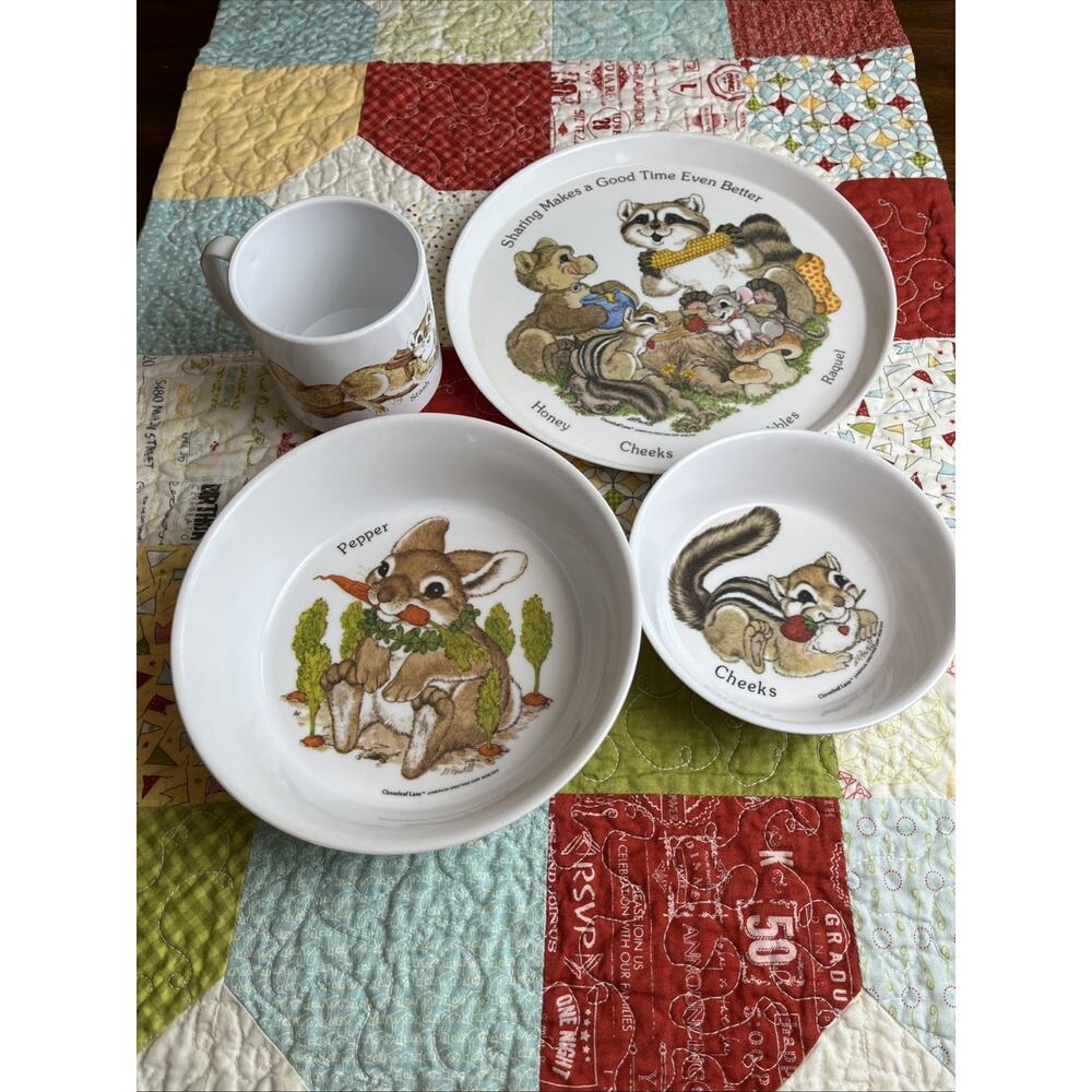 1979 Cute Woodland Animal Cloverleaf Lane 4-Piece Melamine Children’s Dining Set